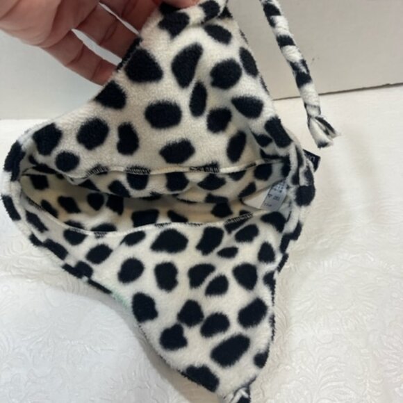 Lands' End White w/Black Spots Dalmatian Fleece Winter Hat w/Ties Pink Bow Med - Picture 8 of 16